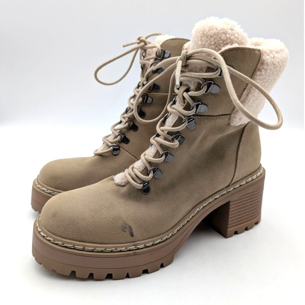 MIA Tiler Faux Fur Platform Lug Boots Lace-Up Women's Sand Size US9.5M EU40